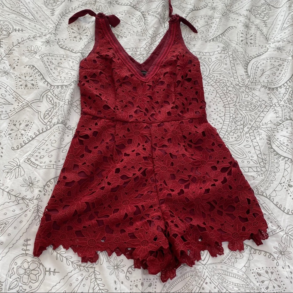 Kendall & Kylie Maroon Floral Lace Romper